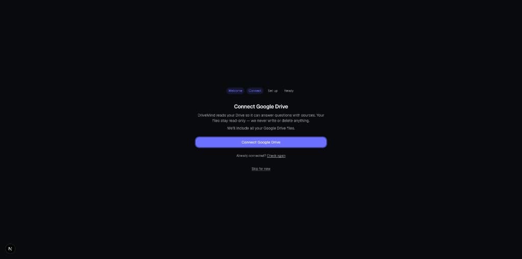 Google Drive OAuth connection step in DriveMind AI